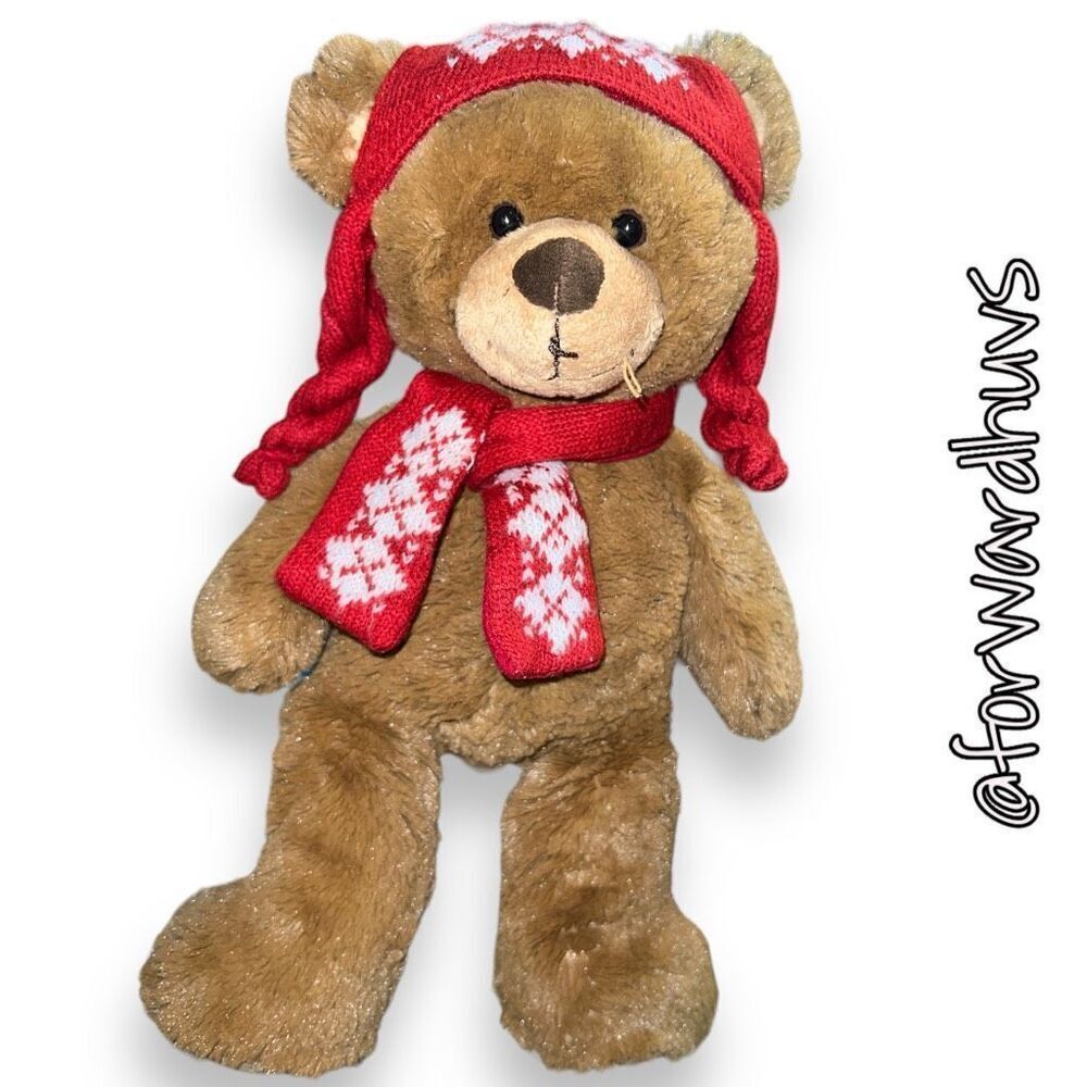 2010 Plush Brown Teddy Bear with Hat & Scarf
